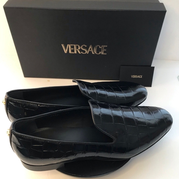 New Original Versace Men Croc Embossed Calfskin Smoking Slipper - Picture 7 of 12